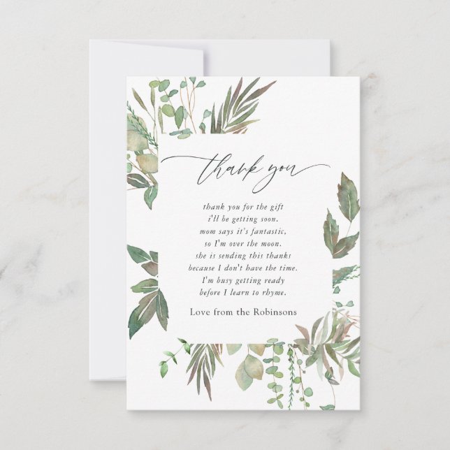 Greenery Geometric Baby Shower Thank You Card (Front)