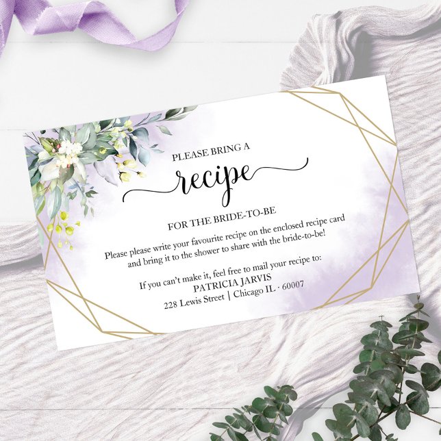 Greenery Geometric Bridal Shower Recipe Request En Enclosure Card (Creator Uploaded)