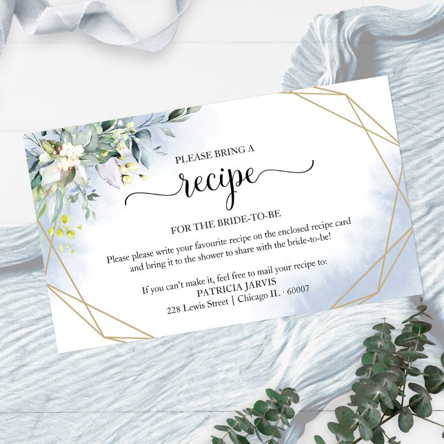Greenery Geometric Bridal Shower Recipe Request Enclosure Card (Creator Uploaded)