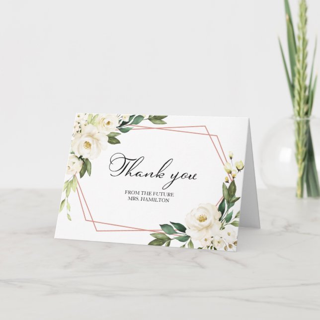 Greenery Geometric Bridal Shower Thank You Card (Front)