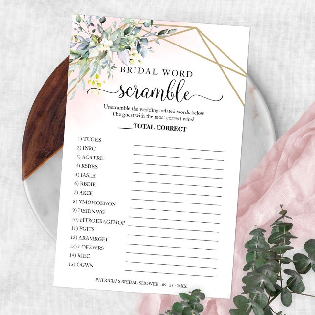 Greenery Geometric Bridal Word Scramble Game Flyer (Creator Uploaded)