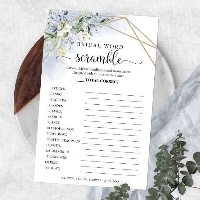 Greenery Geometric Bridal Word Scramble Game Flyer (Creator Uploaded)