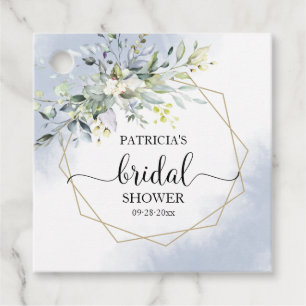 Greenery Geometric Dusty Blue Bridal Shower Favour Tags
