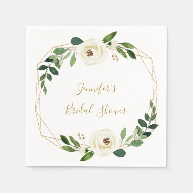 Greenery Geometric Floral Bridal Shower Napkin (Front)