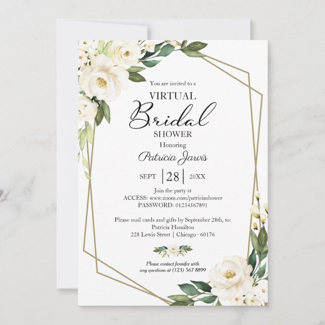 Greenery Geometric Floral Virtual Bridal Shower Invitation (Front)