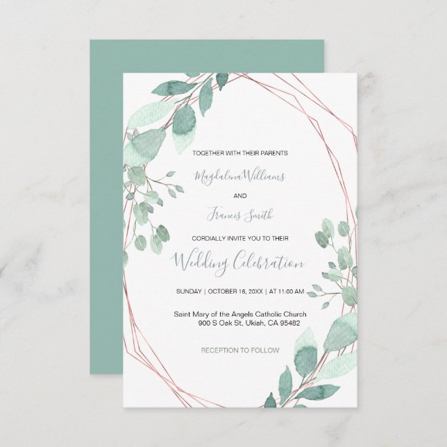  greenery geometric frame wedding invitation (Front/Back)