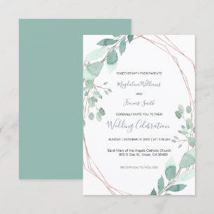 greenery geometric frame wedding invitation