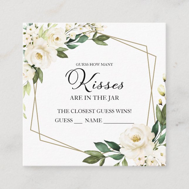 Greenery Geometric Guess How Many Kisses Cards (Front)