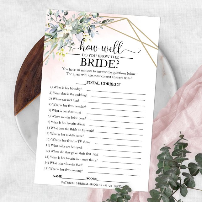Greenery Geometric How Well Do You Know The Bride  Flyer (Creator Uploaded)