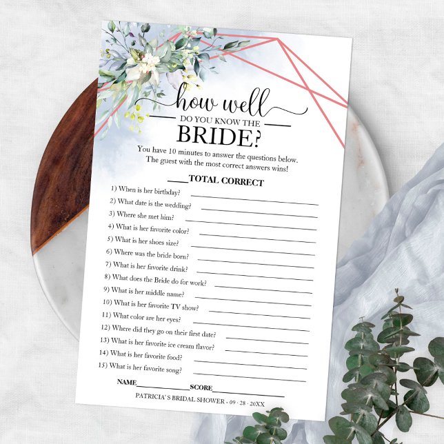 Greenery Geometric How Well Do You Know The Bride  Flyer (Creator Uploaded)
