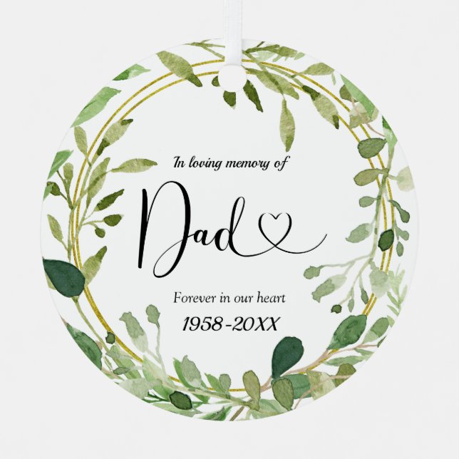 Greenery Geometric In Loving Memory of Dad  Metal Tree Decoration (Front)