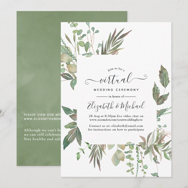 Greenery Geometric Online Virtual Wedding Invitation (Front/Back)