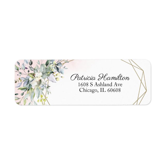 Greenery Geometric Pink Blush Return Address Label (Front)