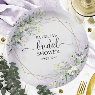 Greenery Geometric Purple Lavender Bridal Shower Paper Plate
