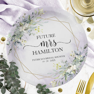 Greenery Geometric Purple Lavender Bridal Shower Paper Plate