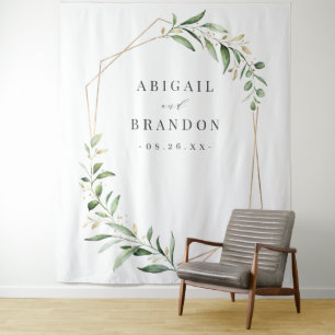 Greenery Geometric Rustic Wedding Photo Backdrop Tapestry