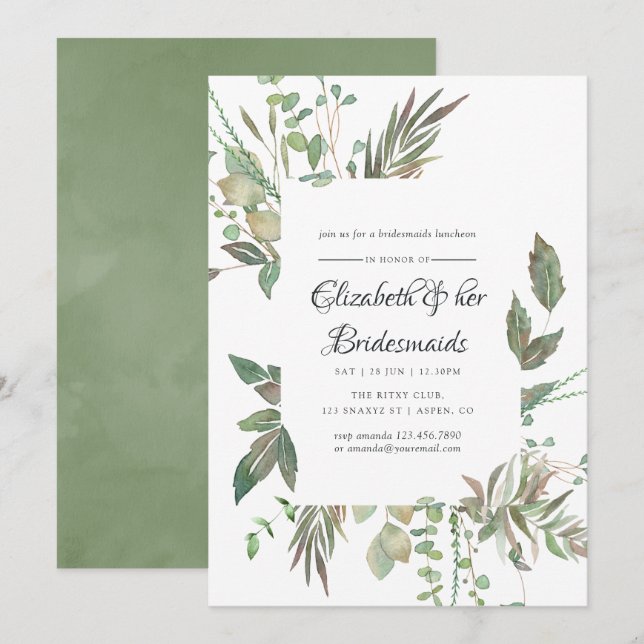 Greenery Geometric Wedding Bridesmaids Luncheon Invitation (Front/Back)