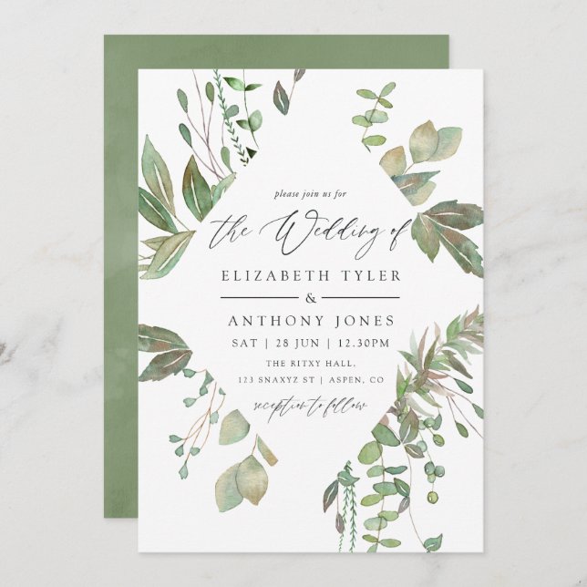 Greenery Geometric Wedding Invitation (Front/Back)