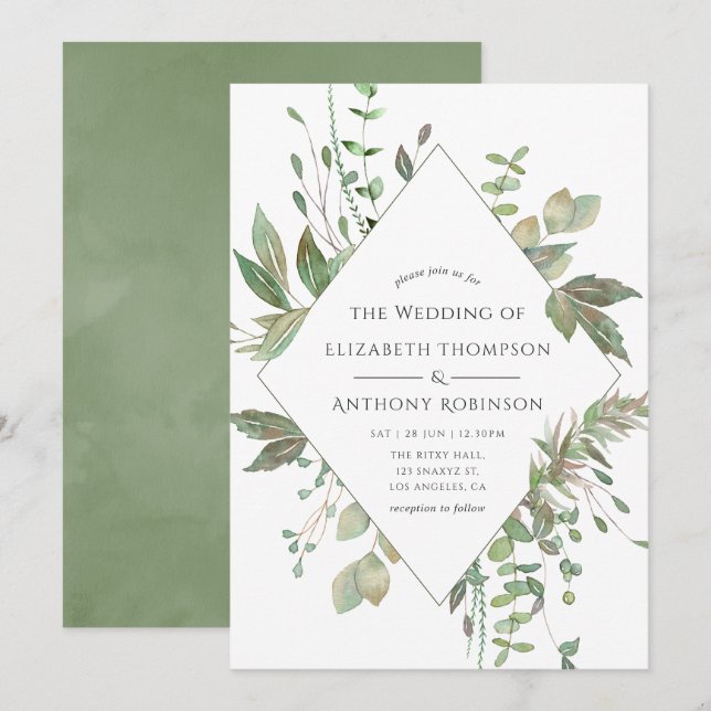 Greenery Geometric Wedding Invitation (Front/Back)