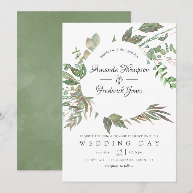 Greenery Geometric Wedding Invitation (Front/Back)