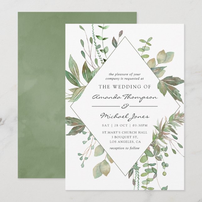 Greenery Geometric Wedding Invitation (Front/Back)