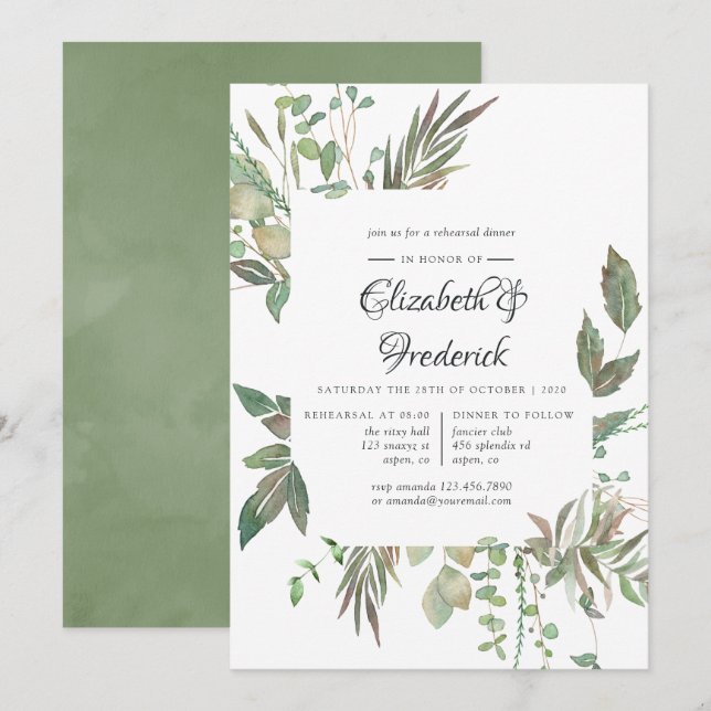 Greenery Geometric Wedding Rehearsal Dinner Invitation (Front/Back)