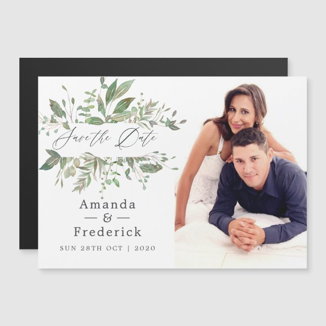 Greenery Geometric Wedding Save the Date Magnetic Invitation (Front/Back)