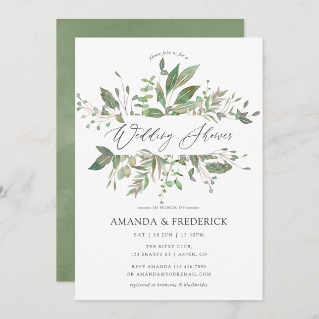 Greenery Geometric Wedding Shower Invitation (Front/Back)