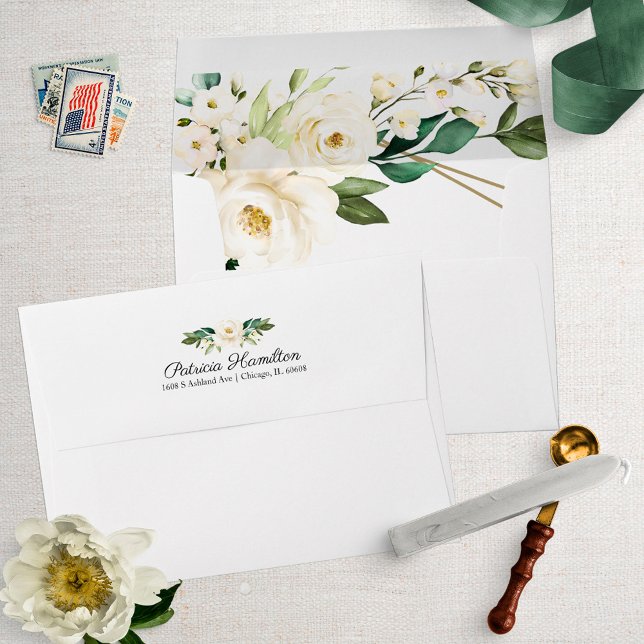 Greenery Geometric White Floral  Bridal Shower Envelope (Creator Uploaded)