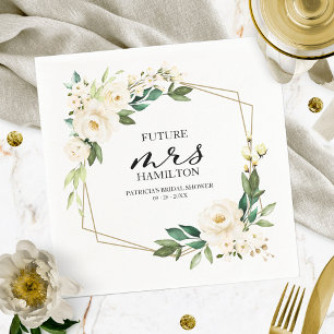 Greenery Geometric White Floral  Bridal Shower Napkin