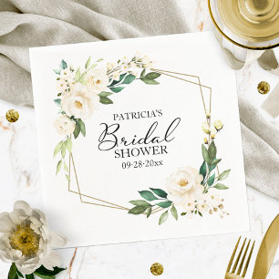 Greenery Geometric White Floral Bridal Shower Napkin