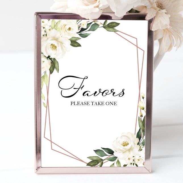 Greenery Geometric White Floral Favors Sign (Creator Uploaded)