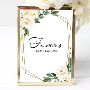 Greenery Geometric White Floral Favours Sign