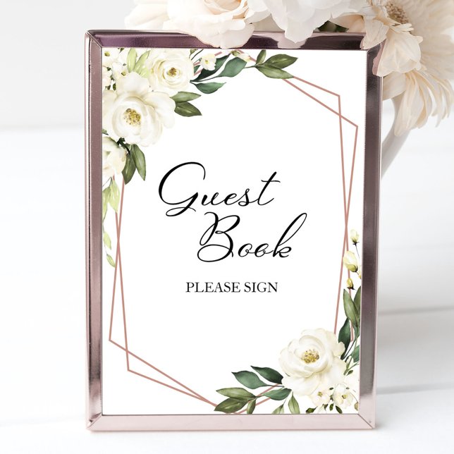 Greenery Geometric White Floral Guest Book Sign (Creator Uploaded)