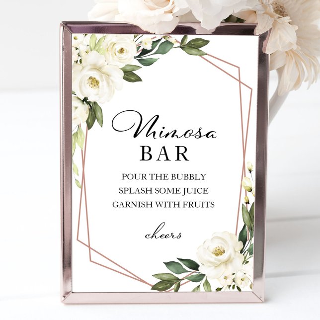 Greenery Geometric White Floral Mimosa Bar Sign (Creator Uploaded)