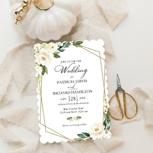 Greenery Geometric White Floral Wedding Invitation