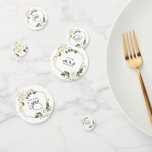 Greenery Geometric White Flowers Bridal Shower Confetti (Group)
