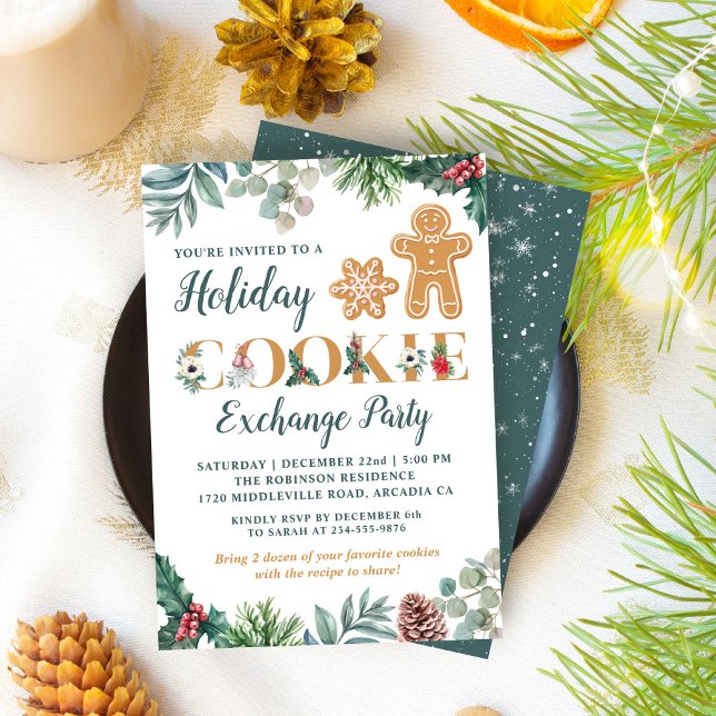 Greenery Gingerbread Men Cookie Exchange Party Invitation (Creator Uploaded)