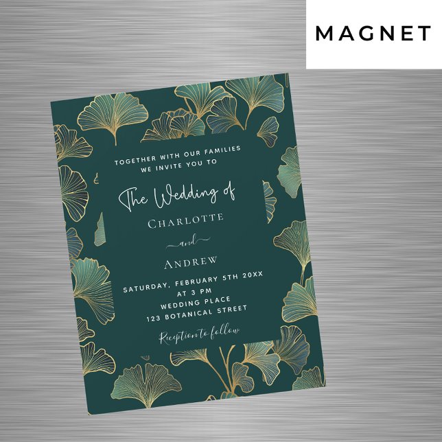 Greenery ginkgo leaves gold luxury wedding magnetic invitation (Creator Uploaded)