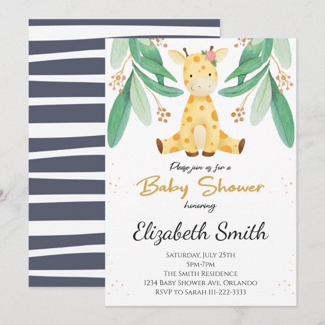 Greenery Giraffe Boy Baby Shower Invite (Front/Back)