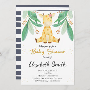 Greenery Giraffe Boy Baby Shower Invite