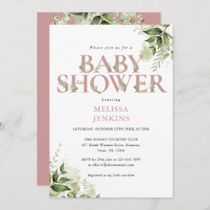 Greenery Girl Dusty Rose Pink Letter Baby Shower Invitation