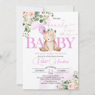Greenery Girl Teddy Bear Balloon Baby Shower Invitation