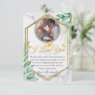 Greenery Glitter Photo Wife Anniversary Card