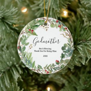 Greenery Godmothers Christmas Ceramic Ornament