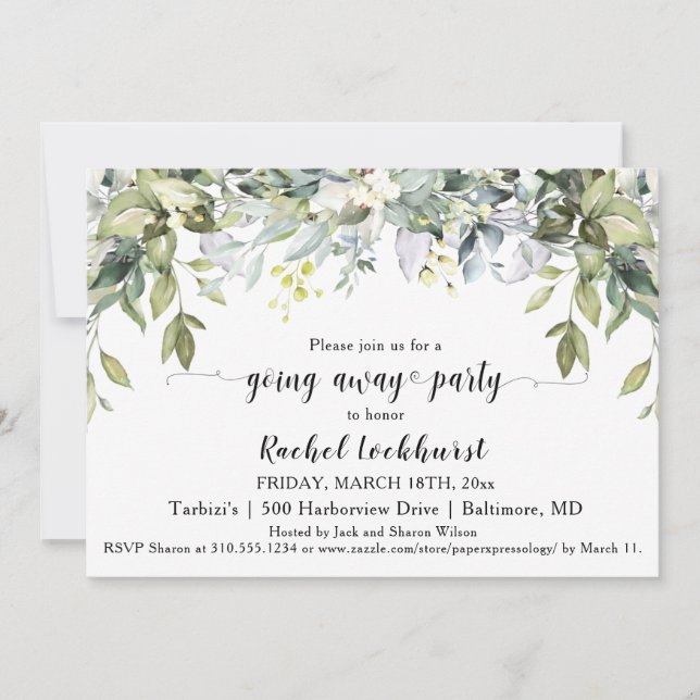 Greenery Going Away Send off Farewell Party Photo Invitation (Front)