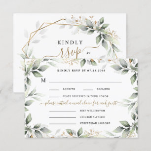 Greenery & Gold 3 Three Meal Choice Rustic Wedding RSVP Card
