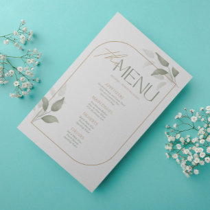 Greenery & Gold Aesthetic Rehearsal, Wedding Menu Invitation