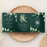 Greenery Gold Ampersand QR Code Emerald Wedding