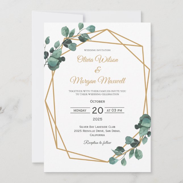 Greenery Gold Arch Geometric Wedding Invitation (Front)
